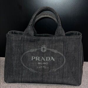 PRADA Denim Logo Tote Black